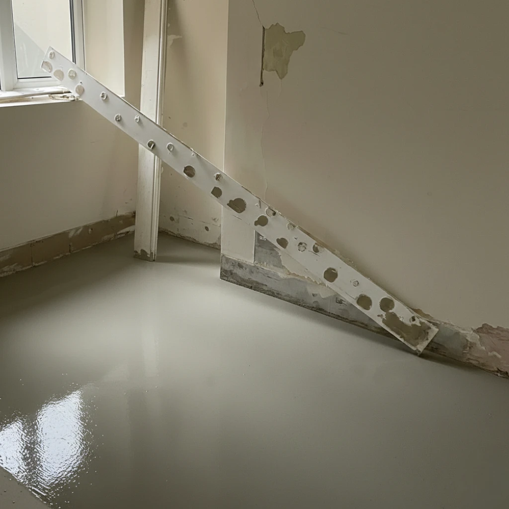 Newly poured floor with construction tools, gray finish